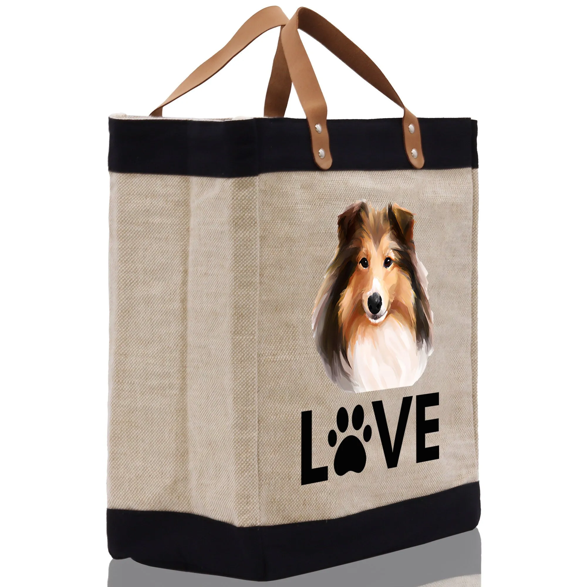 Sheltie Love Dog Jute Canvas Tote Funny Farmer Market Bag Quote Jute Bag Shopping Bag Burlap Bag Dog Owner Gift