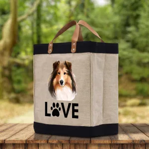 Sheltie Love Dog Jute Canvas Tote Funny Farmer Market Bag Quote Jute Bag Shopping Bag Burlap Bag Dog Owner Gift