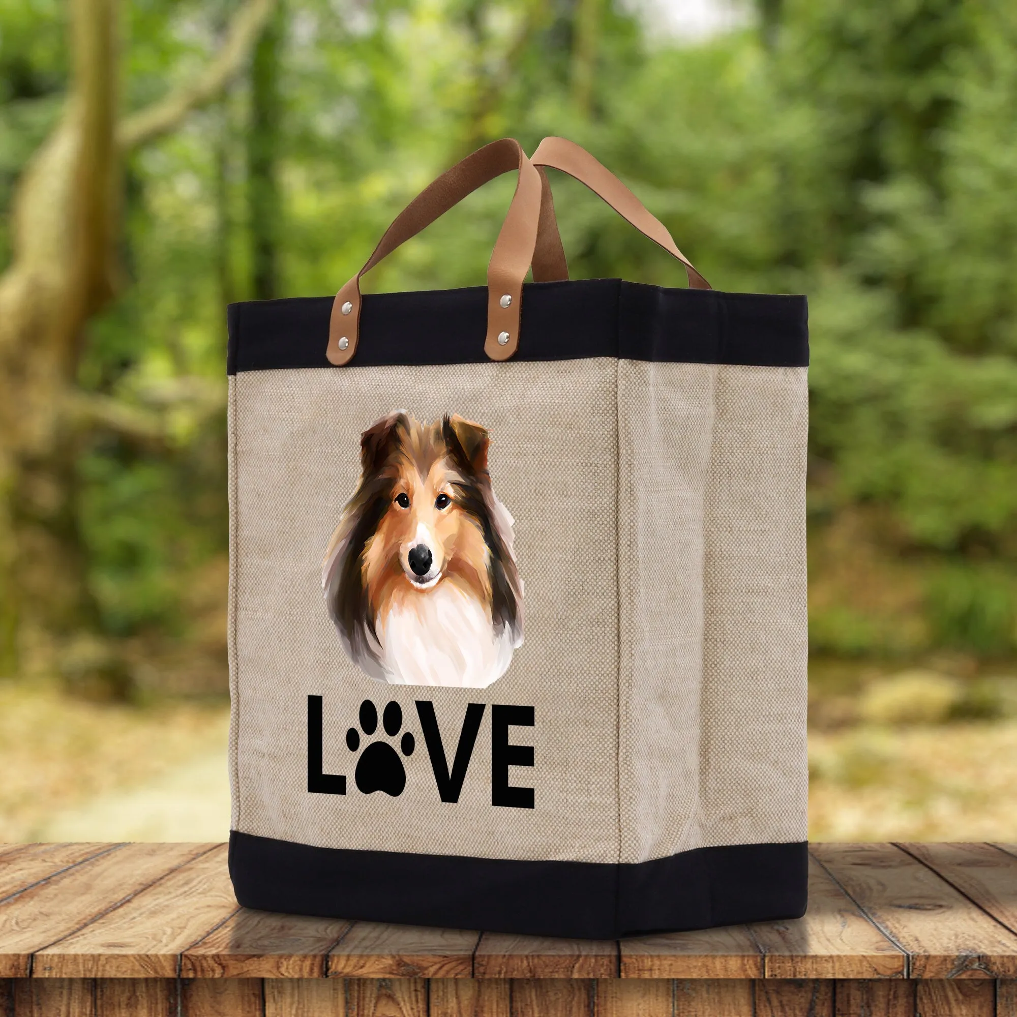 Sheltie Love Dog Jute Canvas Tote Funny Farmer Market Bag Quote Jute Bag Shopping Bag Burlap Bag Dog Owner Gift