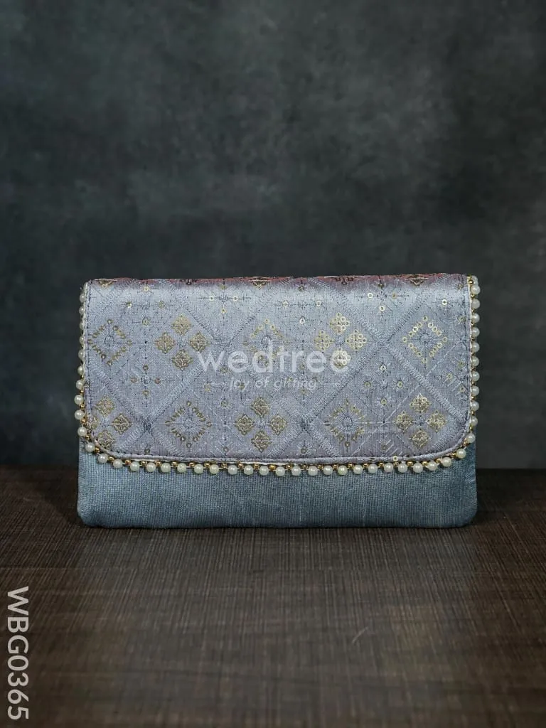 Silky Shimmer Purse with White Pearl Lace - WBG0365
