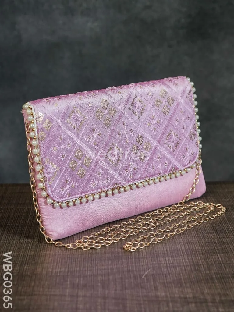 Silky Shimmer Purse with White Pearl Lace - WBG0365