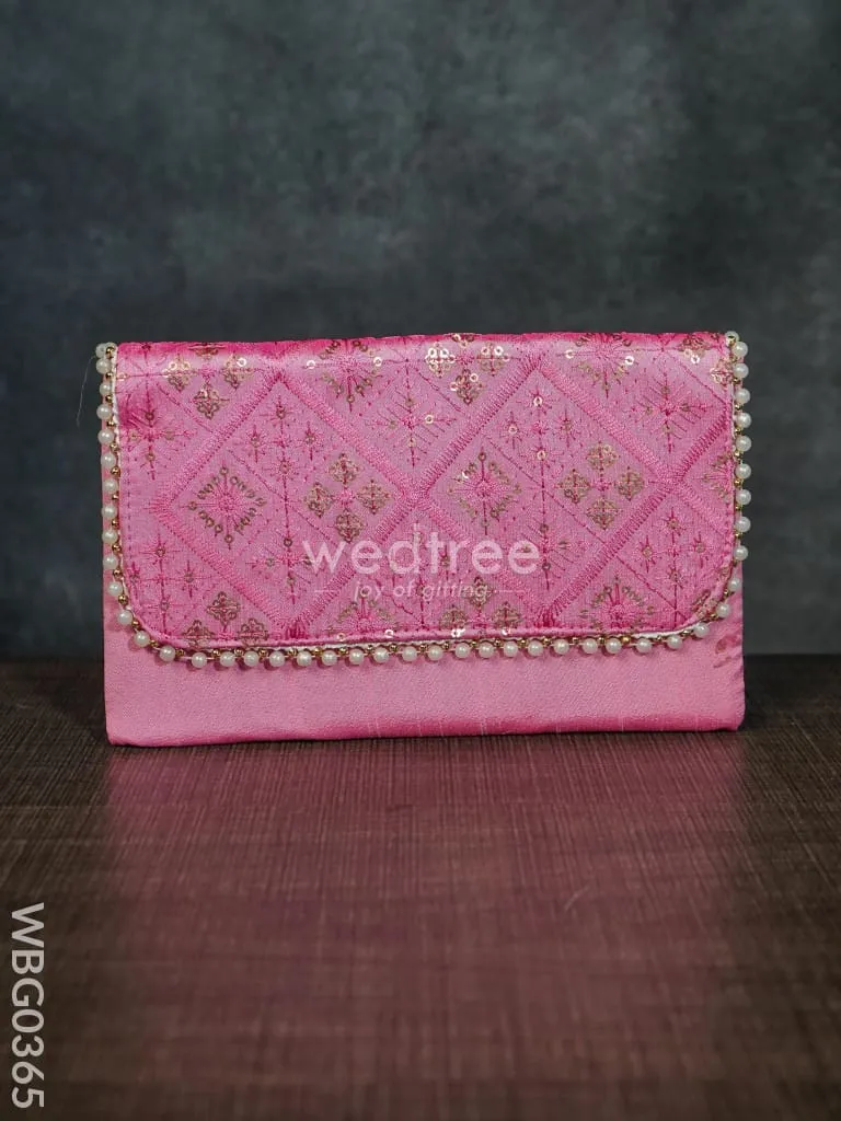 Silky Shimmer Purse with White Pearl Lace - WBG0365
