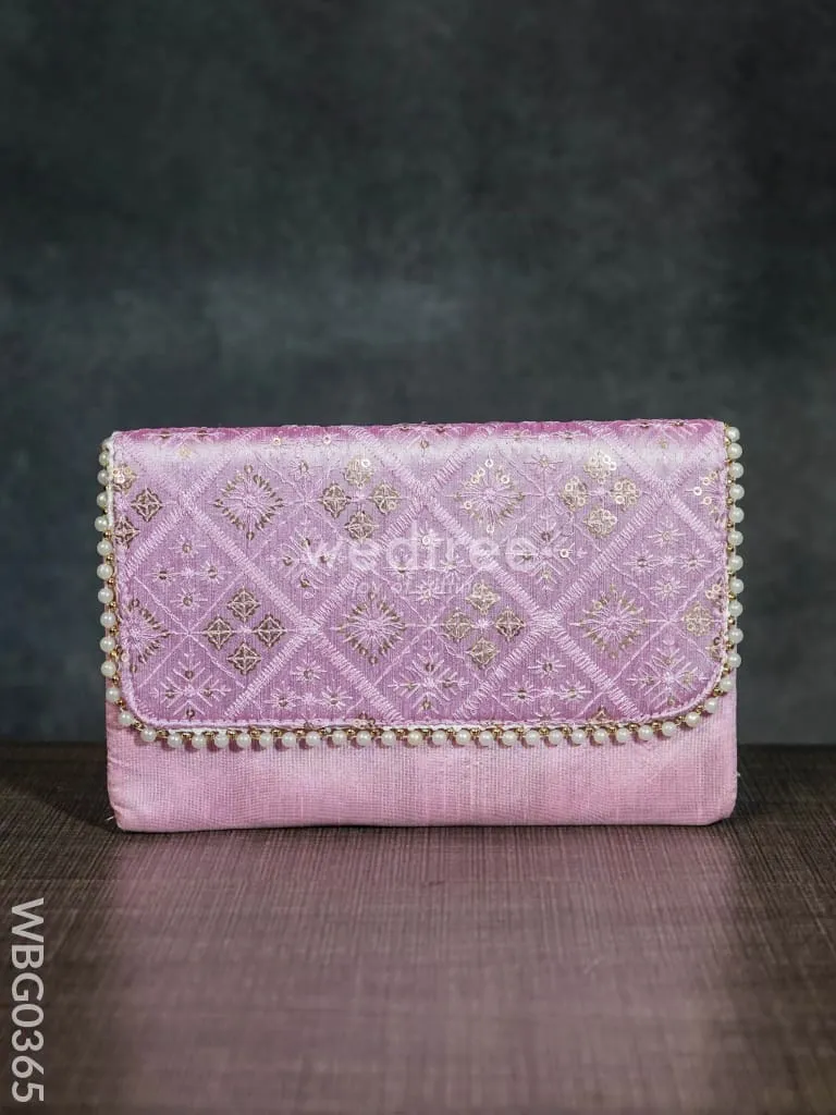 Silky Shimmer Purse with White Pearl Lace - WBG0365