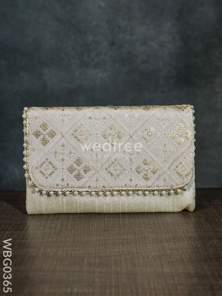 Silky Shimmer Purse with White Pearl Lace - WBG0365