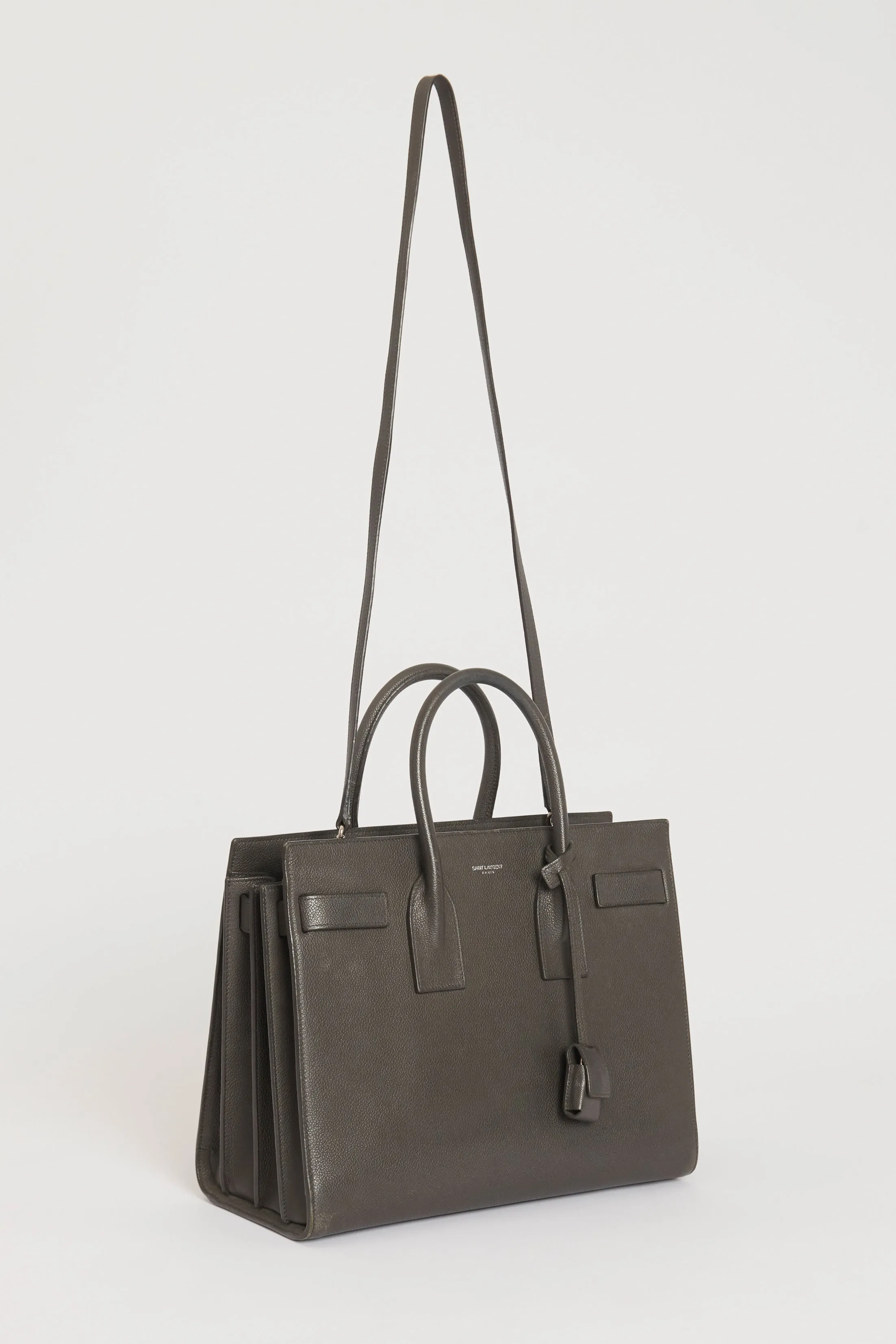 Slate Grey Grained Leather Preowned Small Sac Du Jour Top Handle Bag