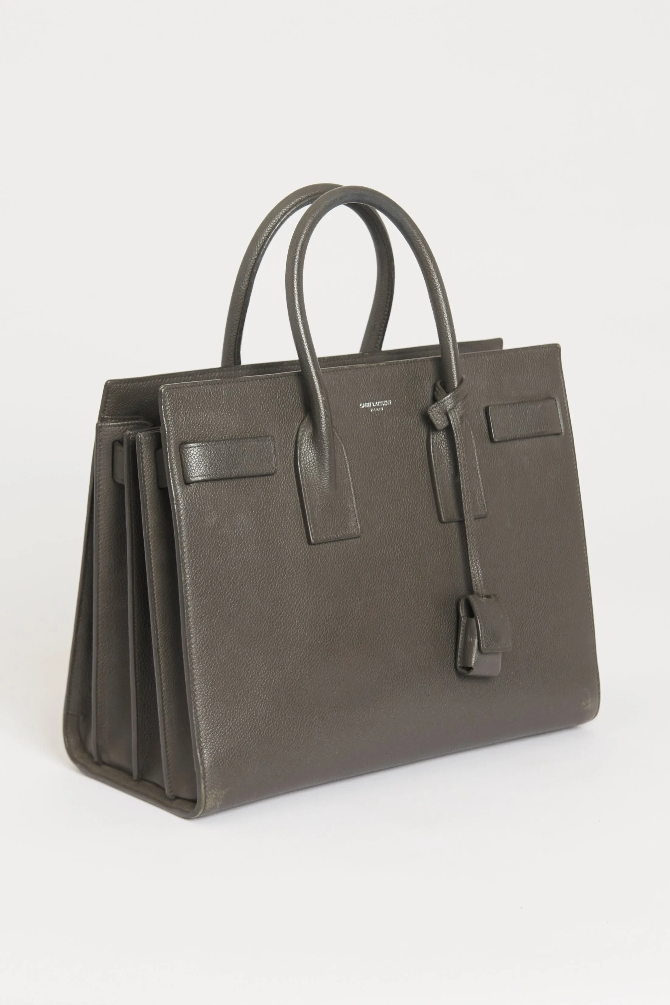 Slate Grey Grained Leather Preowned Small Sac Du Jour Top Handle Bag