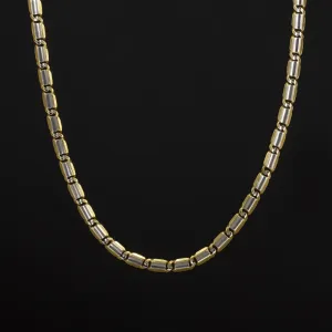 SOLID 14k TWO TONE GOLD CHAIN LINK NECKLACE 22 INCH YELLOW UNIQUE WHITE STRIPE