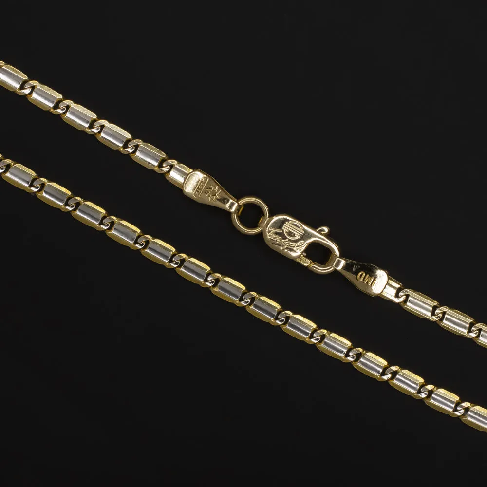 SOLID 14k TWO TONE GOLD CHAIN LINK NECKLACE 22 INCH YELLOW UNIQUE WHITE STRIPE