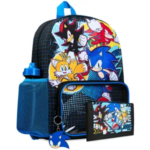 Sonic The Hedgehog School Bag Set, 4 Piece Set Backpack, Water Bottle & Accessories