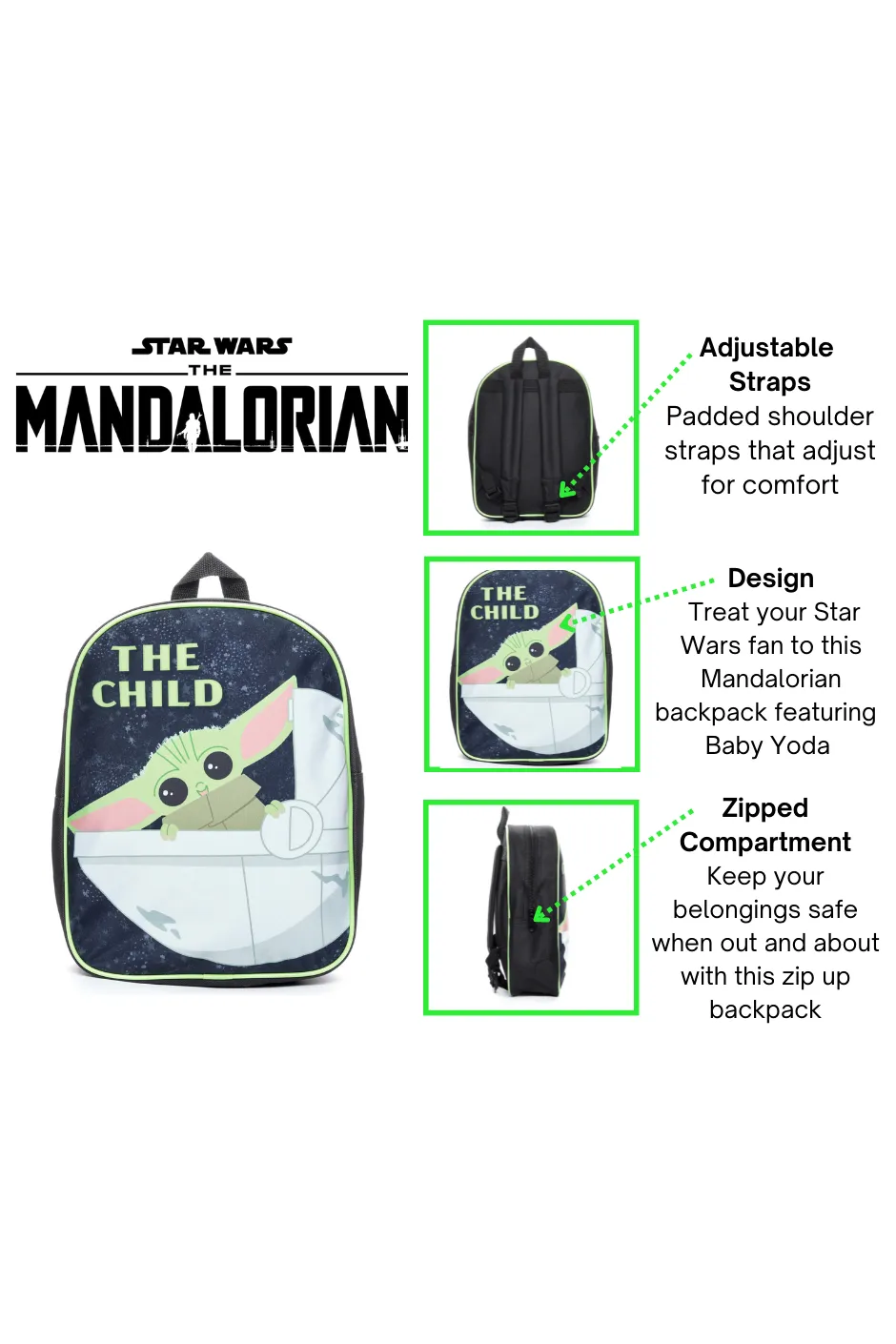 Star Wars Yoda Mandalorian The Child  Backpack School Rucksack