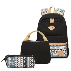 Stylish Campus School Backpack Set Girls 3 in 1 Travel Daypack Back to School Bookbag with Lunch Bag Pencil Box