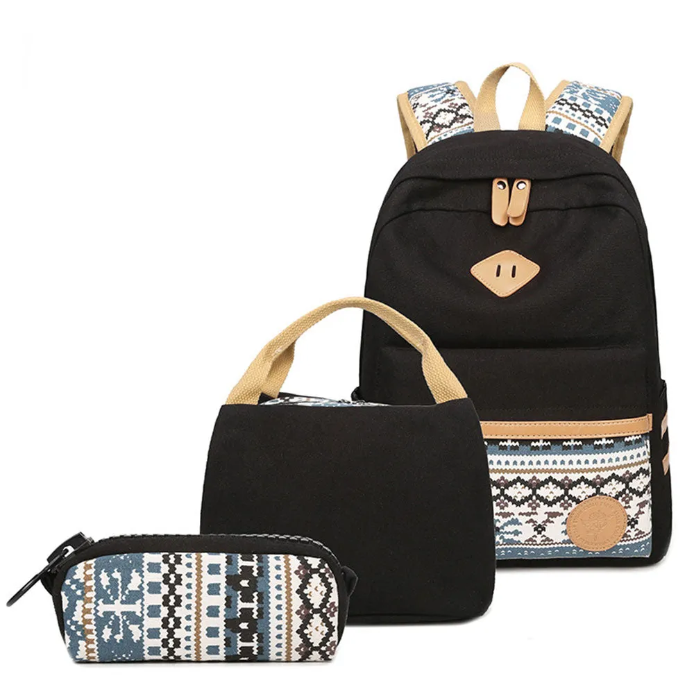 Stylish Campus School Backpack Set Girls 3 in 1 Travel Daypack Back to School Bookbag with Lunch Bag Pencil Box