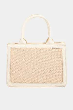Trimmed Raffia Square Top Handle Handbag