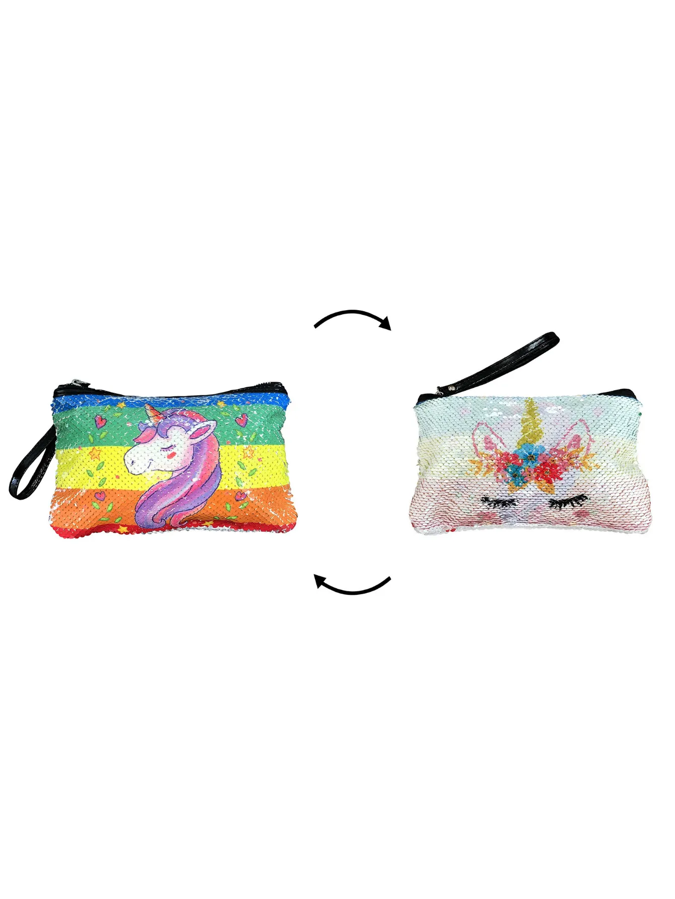 Unicorn Gifts for Girls - Unicorn Drawstring Backpack/Makeup Bag/Bracelet/Necklace/Hair Ties/Keychain/Sticker (Sequin Head-Flower 4)