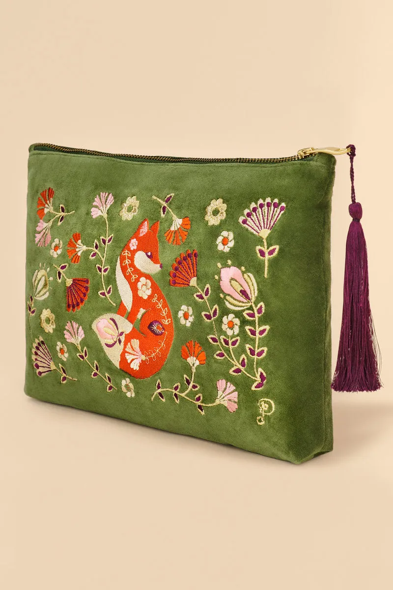 Velvet Embroidered Zip Bag Scandinavian Fox