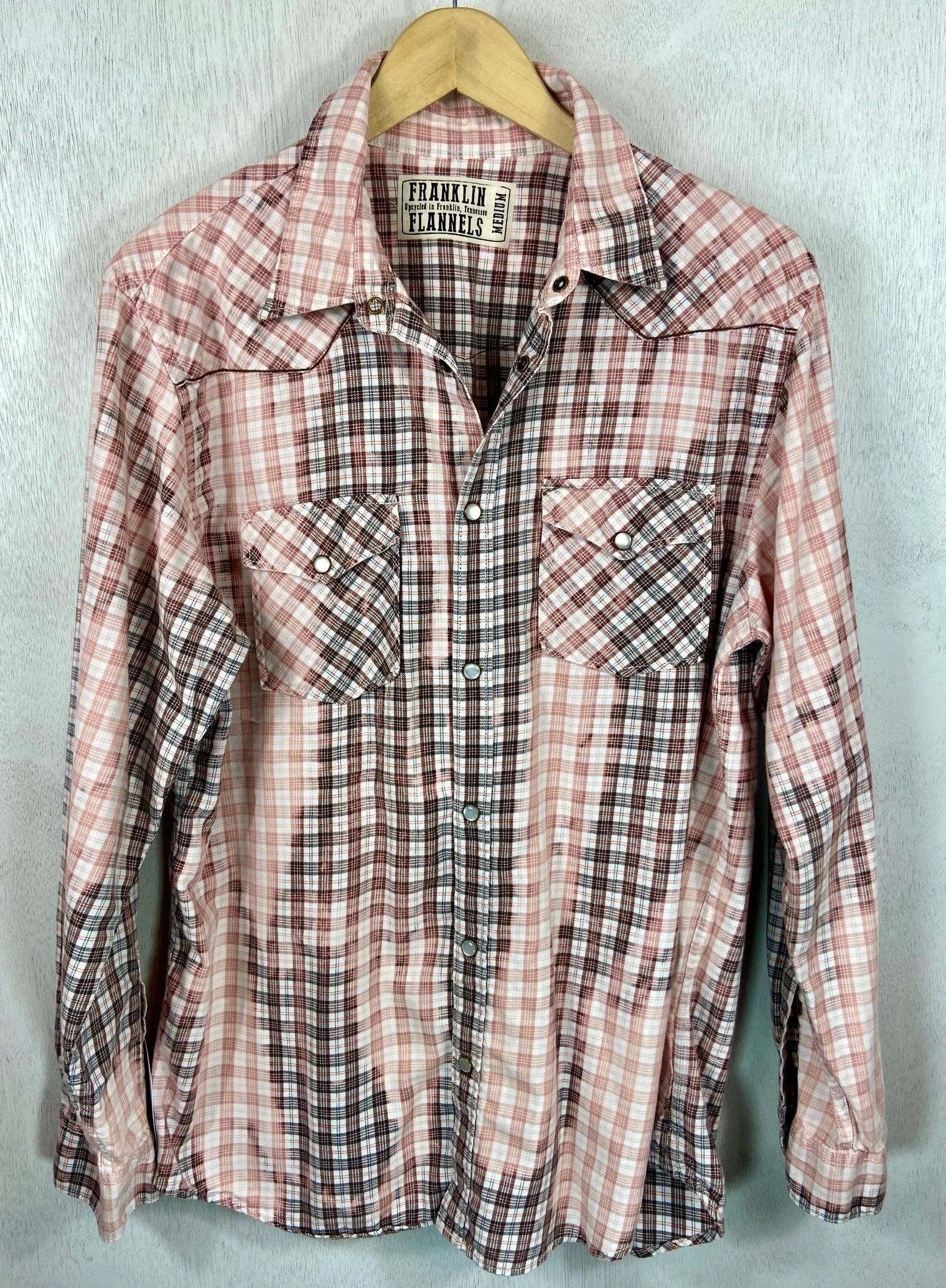 Vintage Western Style Pale Pink, White and Light Brown Cotton Size Medium