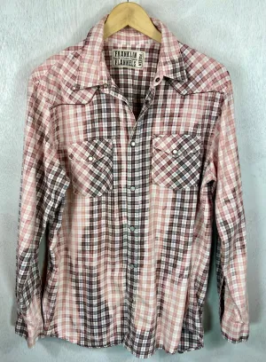 Vintage Western Style Pale Pink, White and Light Brown Cotton Size Medium