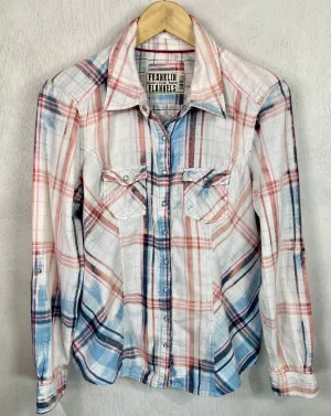 Vintage Western Style Pink, Light Blue and White Cotton Size Small