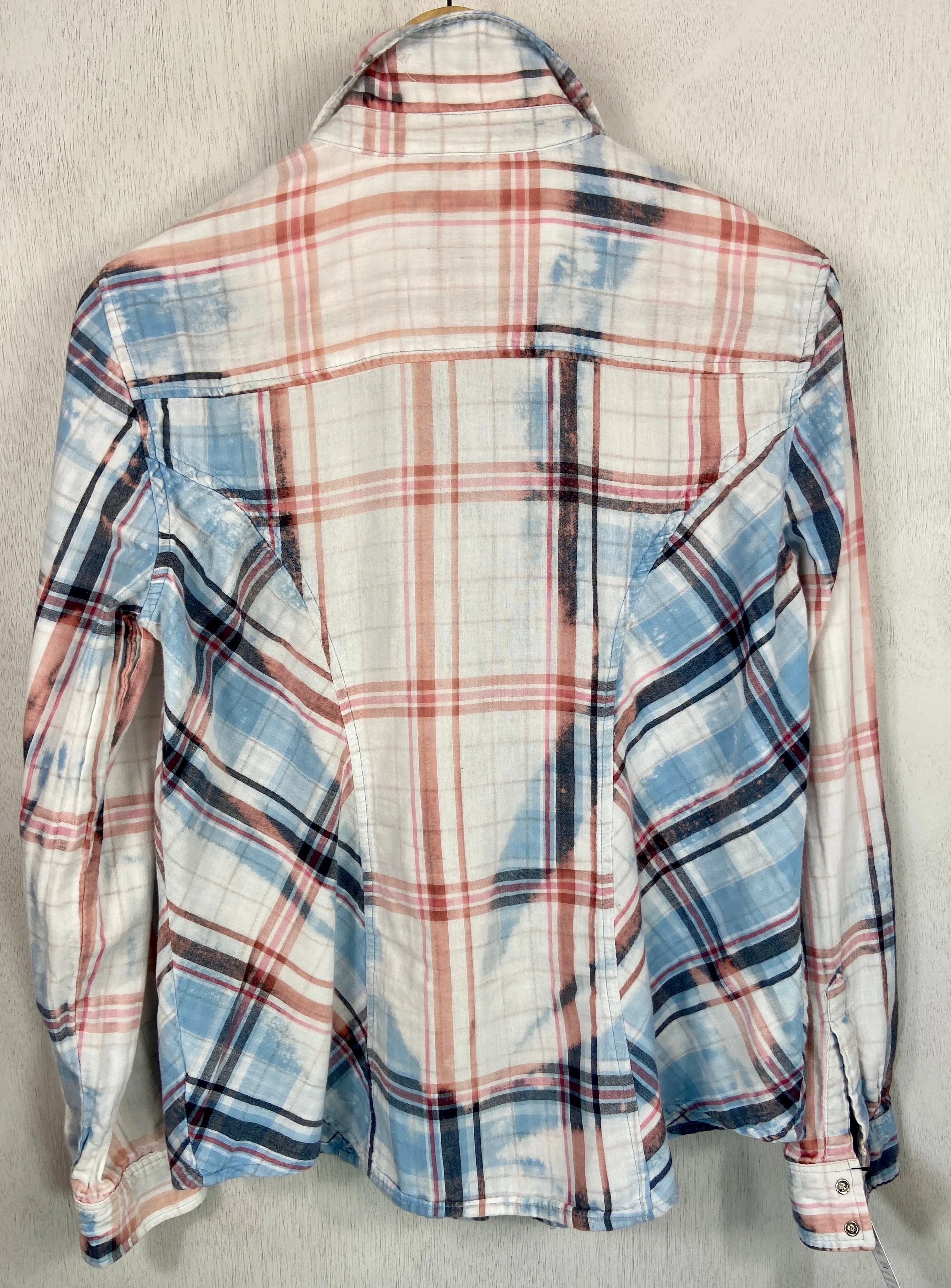 Vintage Western Style Pink, Light Blue and White Cotton Size Small