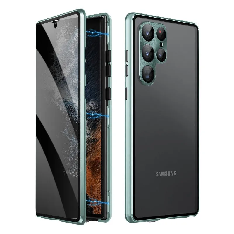 With Double Sided Metal Frame Magnetic Glass Phone Case For Samsung Galaxy S24 S23