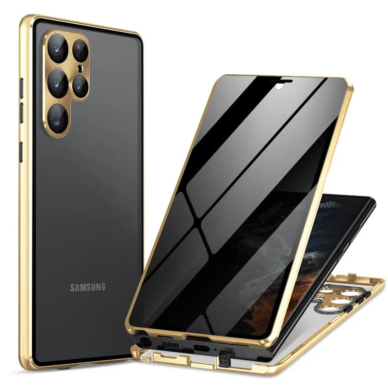 With Double Sided Metal Frame Magnetic Glass Phone Case For Samsung Galaxy S24 S23