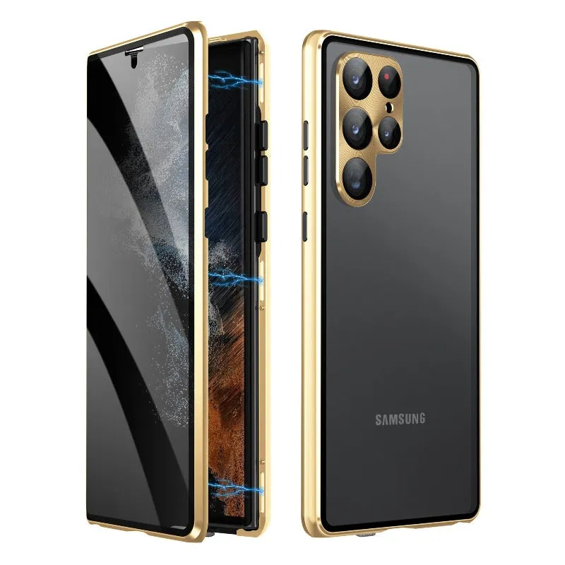 With Double Sided Metal Frame Magnetic Glass Phone Case For Samsung Galaxy S24 S23