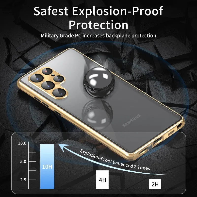 With Double Sided Metal Frame Magnetic Glass Phone Case For Samsung Galaxy S24 S23