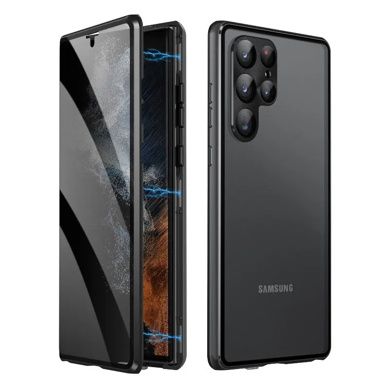 With Double Sided Metal Frame Magnetic Glass Phone Case For Samsung Galaxy S24 S23