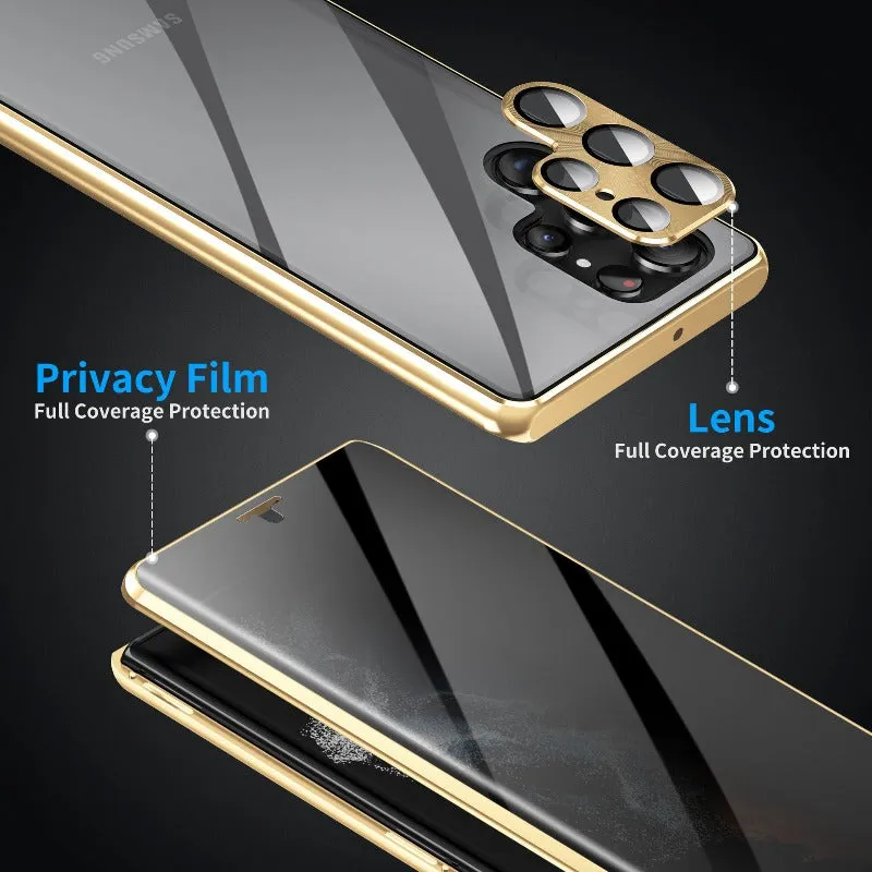 With Double Sided Metal Frame Magnetic Glass Phone Case For Samsung Galaxy S24 S23