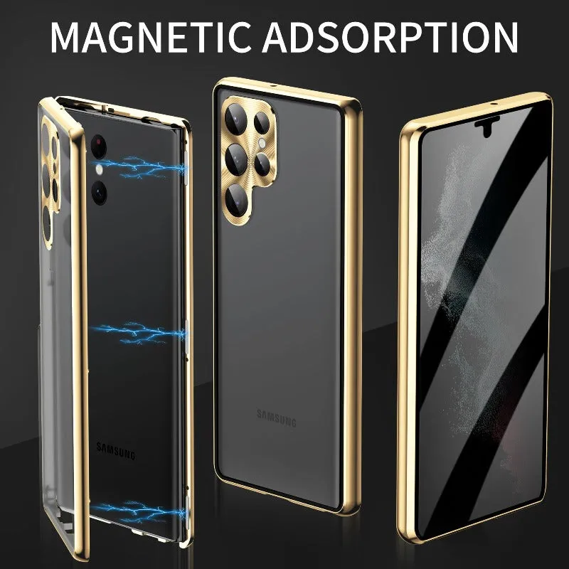 With Double Sided Metal Frame Magnetic Glass Phone Case For Samsung Galaxy S24 S23