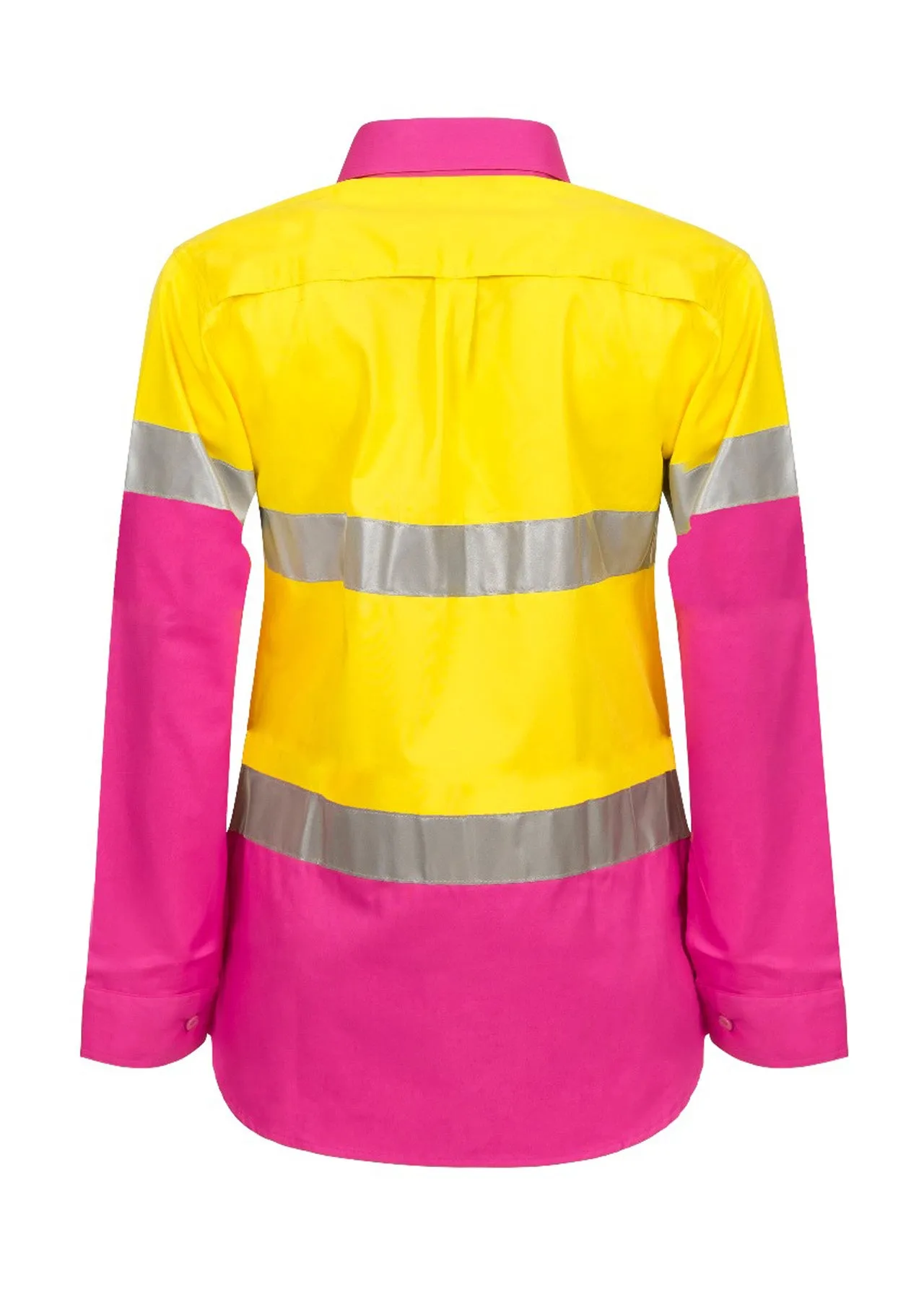 Womens Hi Vis Lightweight Long Sleeve Vented Cotton Drill Shirt with Reflective Tape (NC-WSL501)