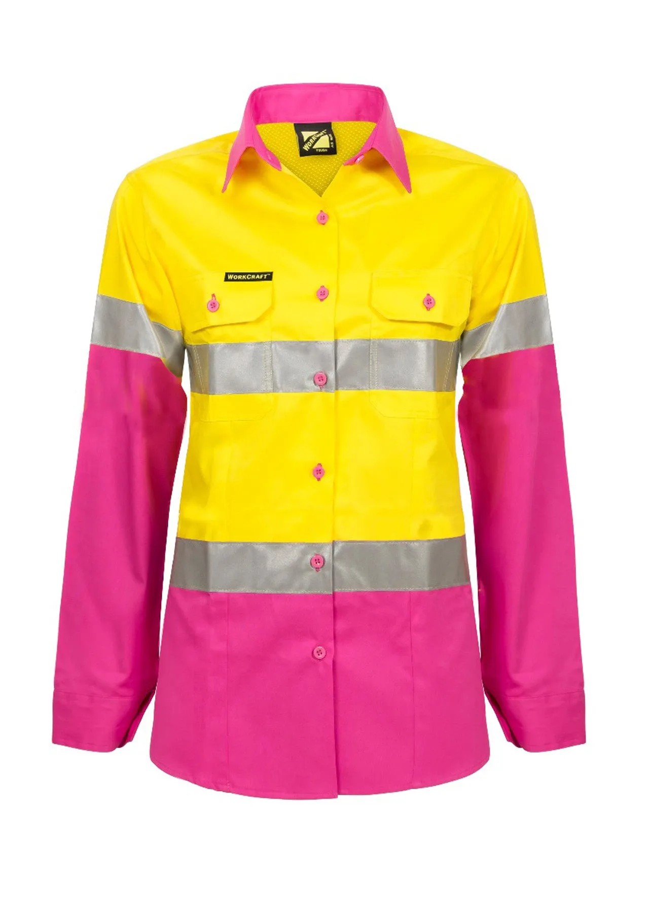 Womens Hi Vis Lightweight Long Sleeve Vented Cotton Drill Shirt with Reflective Tape (NC-WSL501)