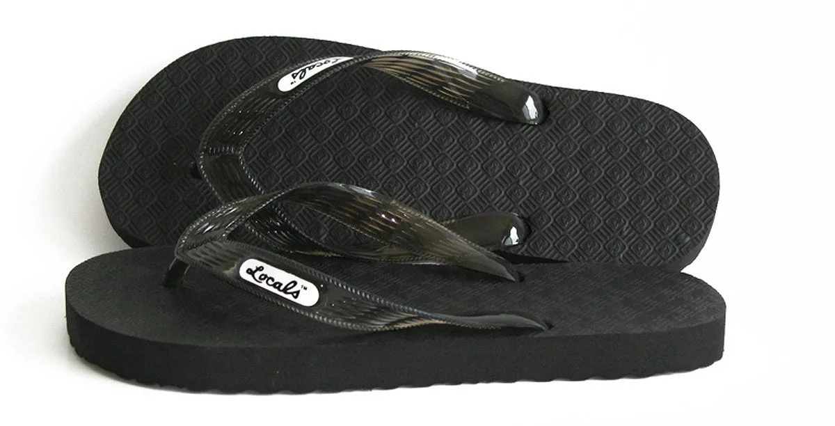 Women's Original Locals Black Rubber Slippers with Colored Translucent Straps
