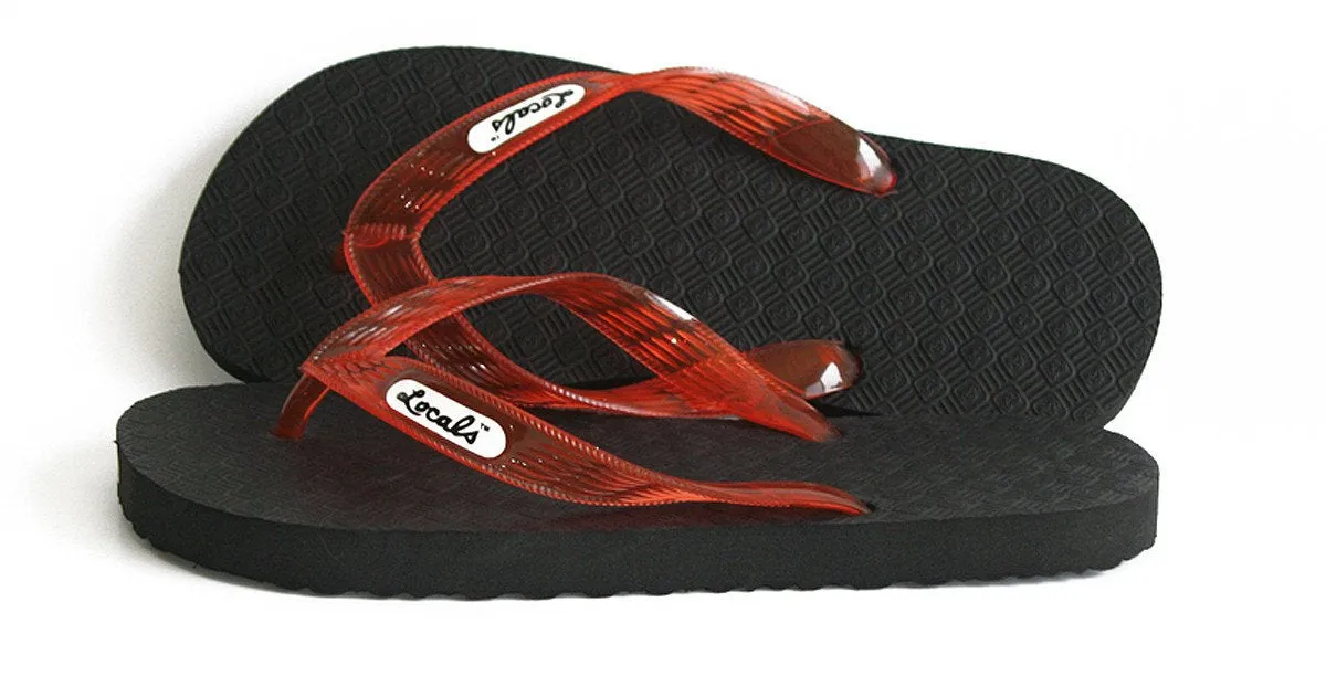 Women's Original Locals Black Rubber Slippers with Colored Translucent Straps