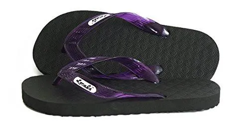 Women's Original Locals Black Rubber Slippers with Colored Translucent Straps