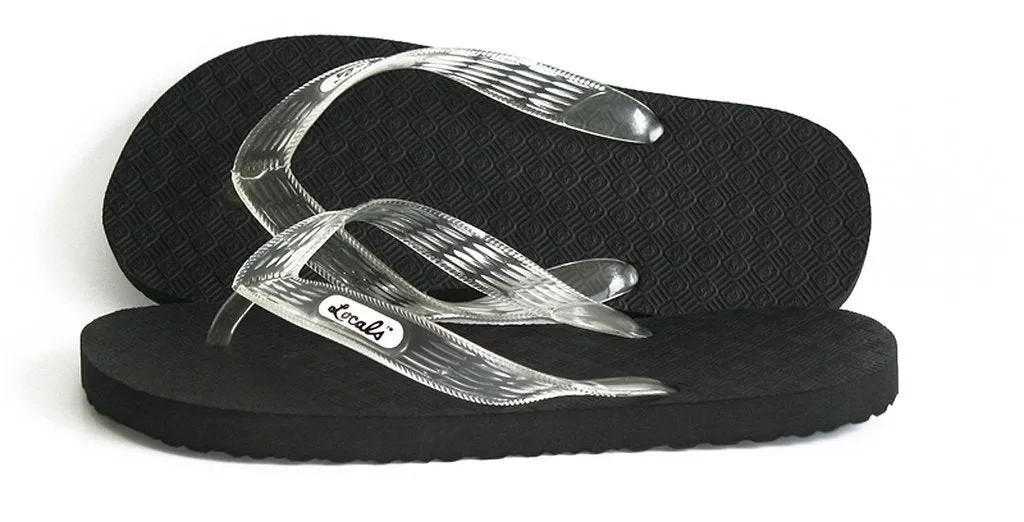 Women's Original Locals Black Rubber Slippers with Colored Translucent Straps