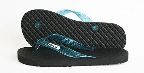 Women's Original Locals Black Rubber Slippers with Colored Translucent Straps