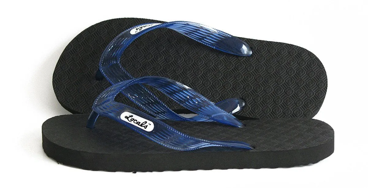 Women's Original Locals Black Rubber Slippers with Colored Translucent Straps