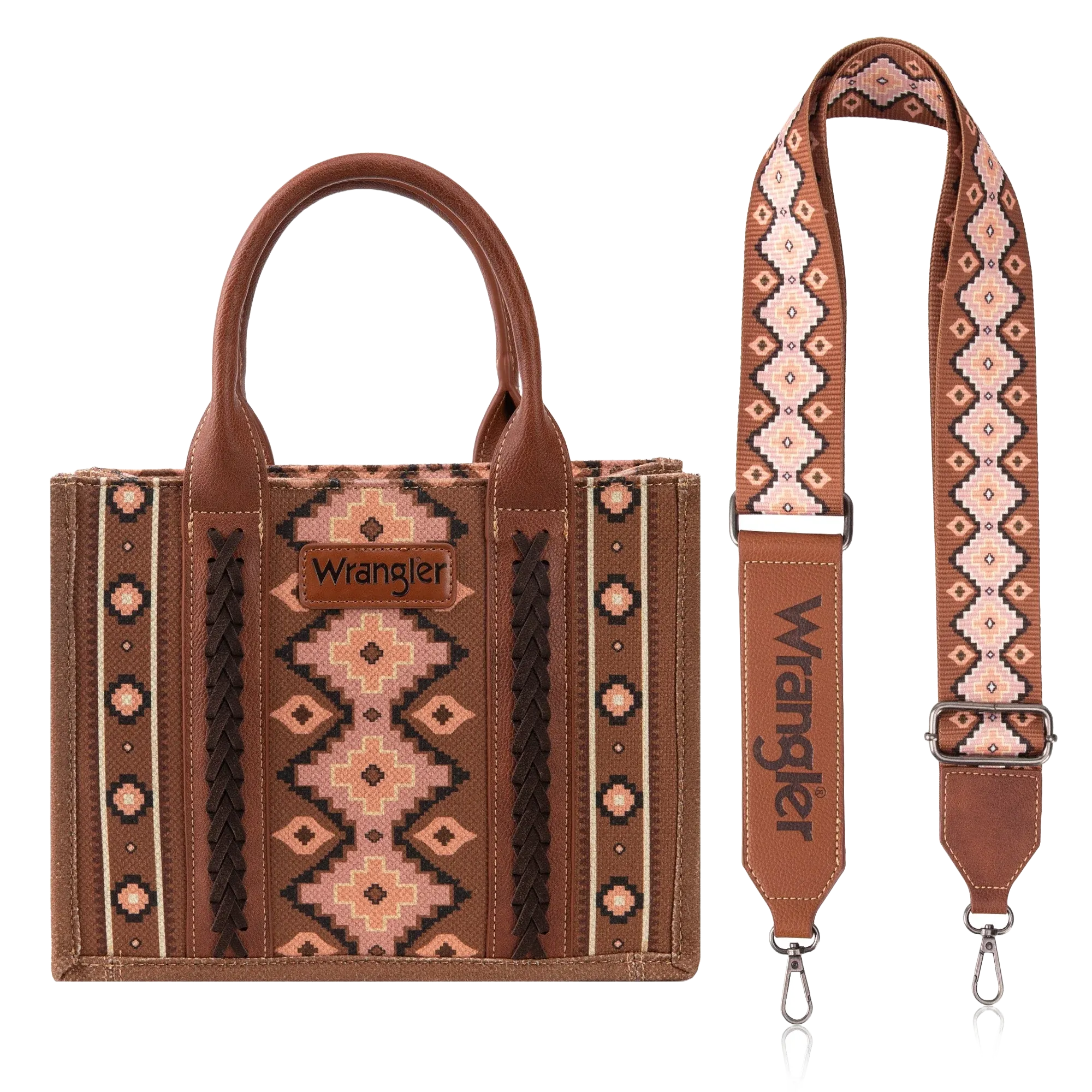 Wrangler Ladies Southwestern Small Dark Brown Crossbody Tote Bag WG2203-8120SDBR