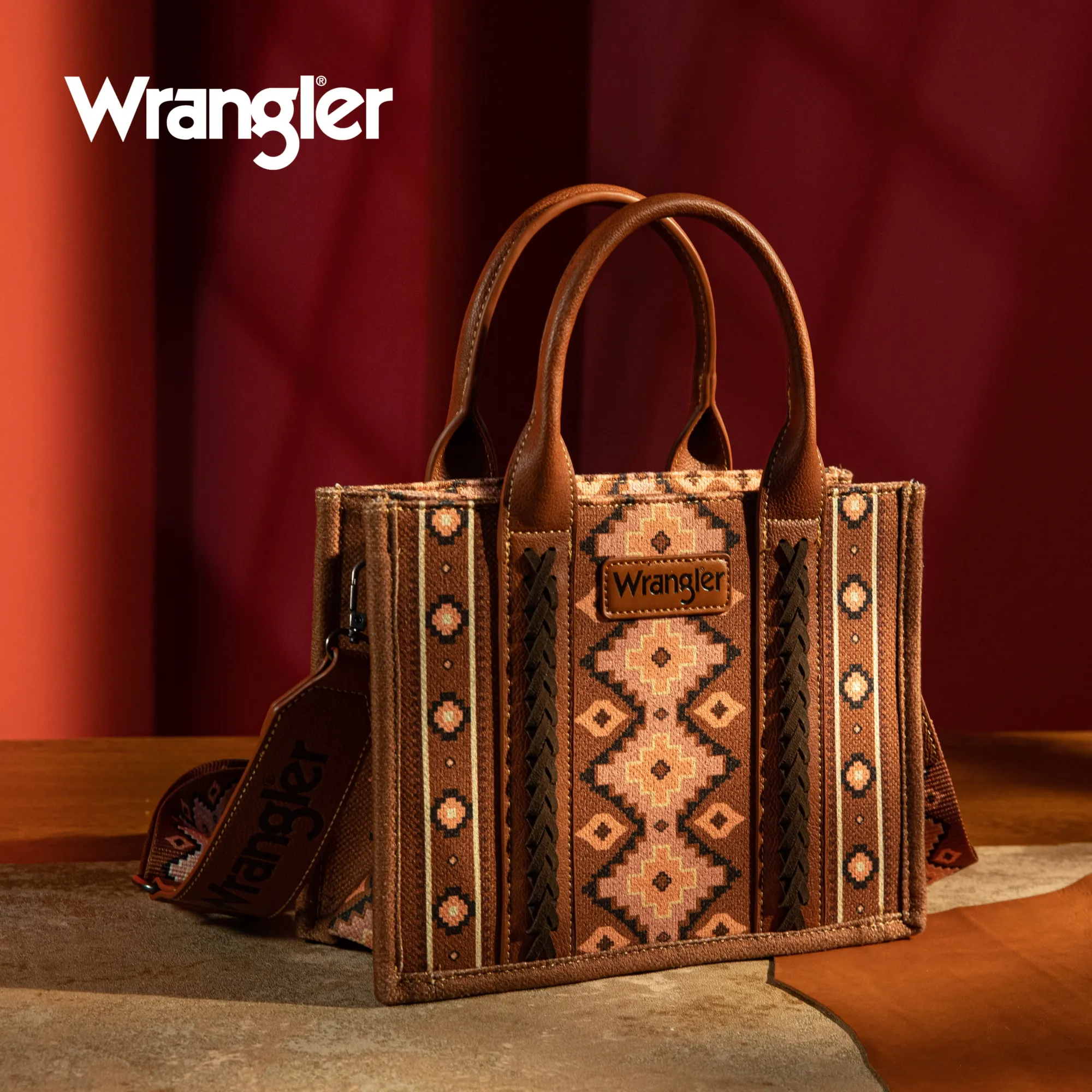 Wrangler Ladies Southwestern Small Dark Brown Crossbody Tote Bag WG2203-8120SDBR