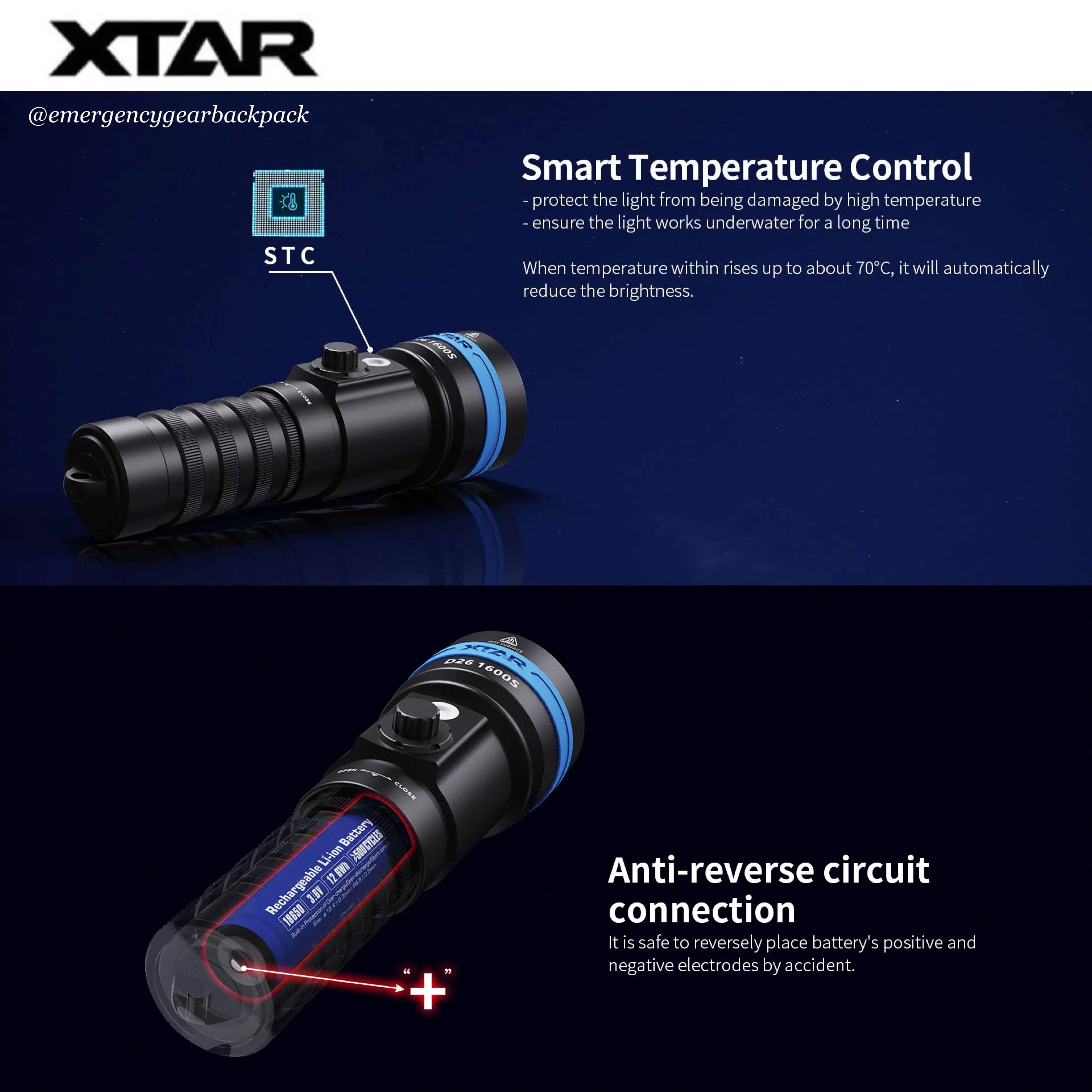 XTAR D26 1600S 100M Diving Flashlight