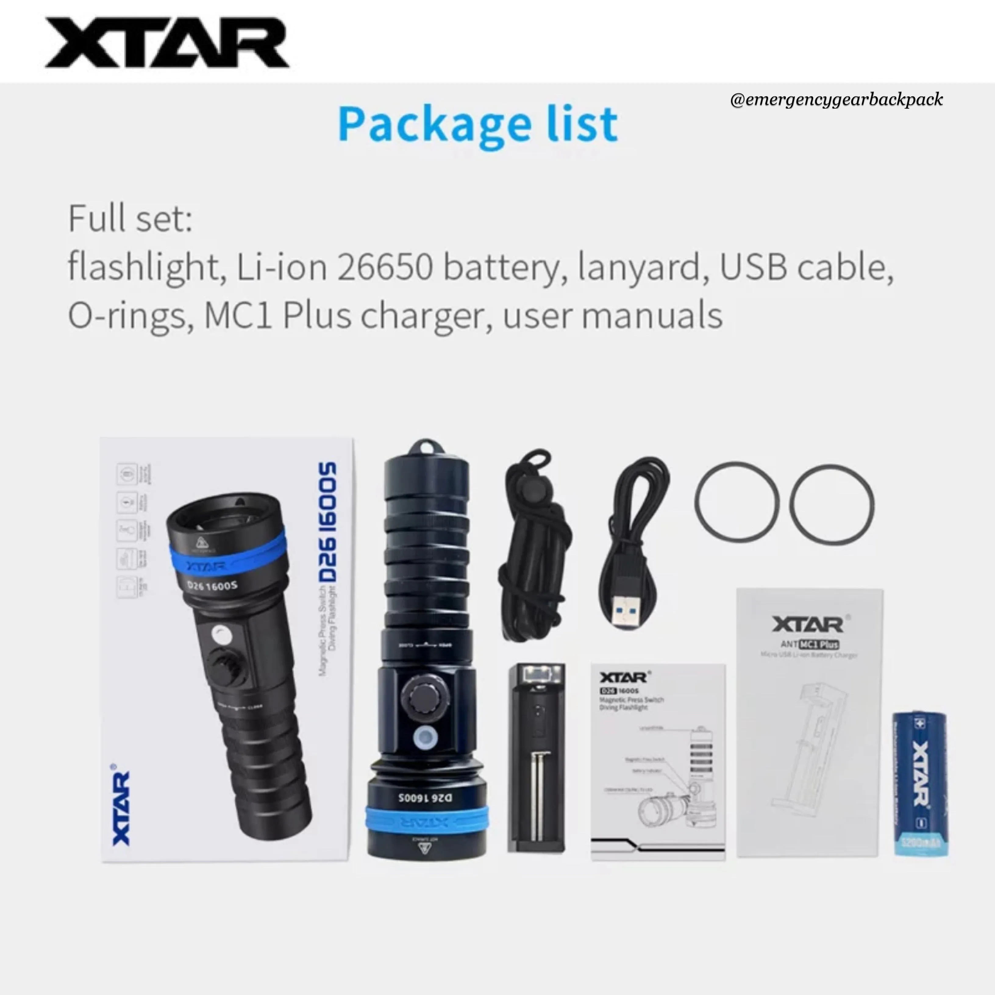 XTAR D26 1600S 100M Diving Flashlight