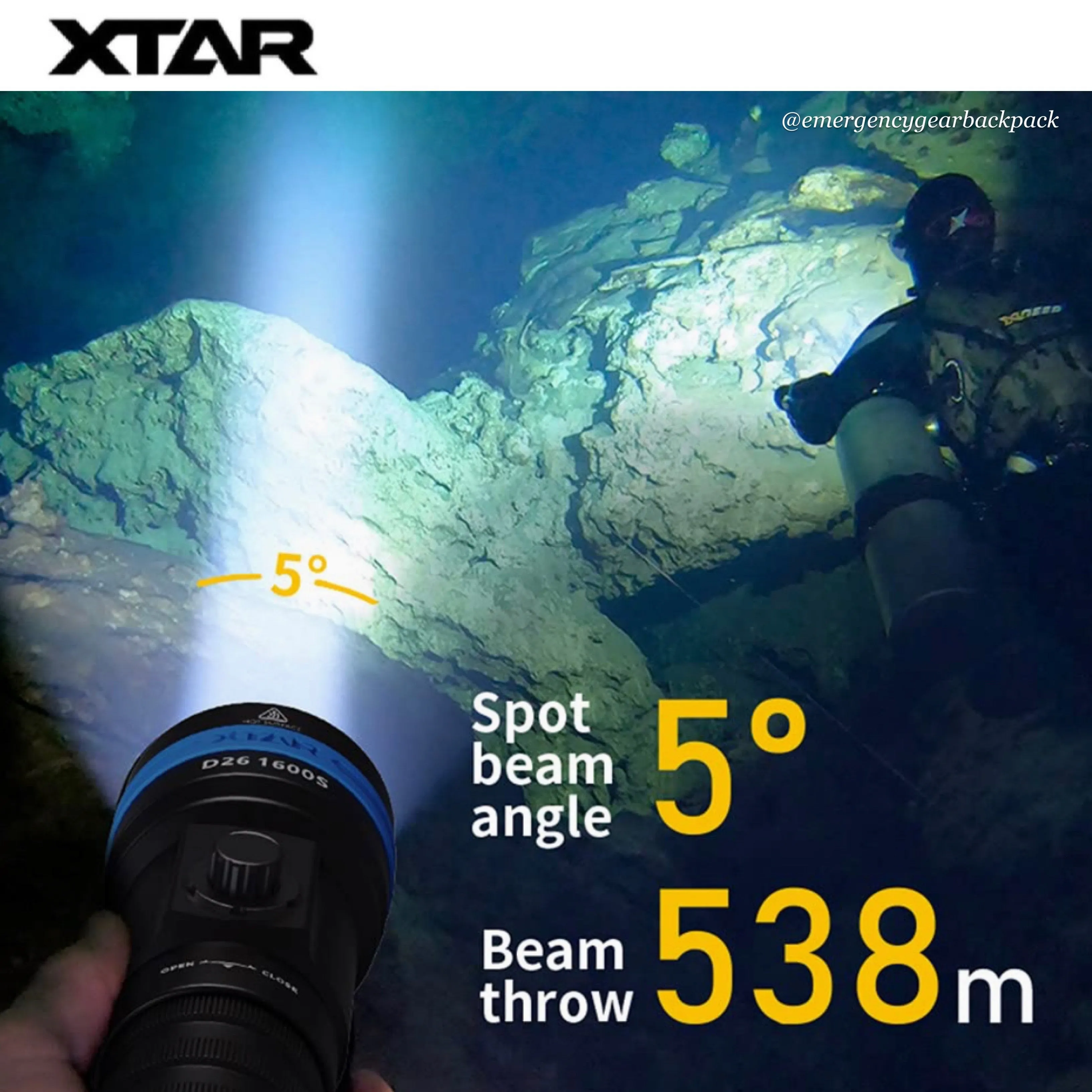 XTAR D26 1600S 100M Diving Flashlight