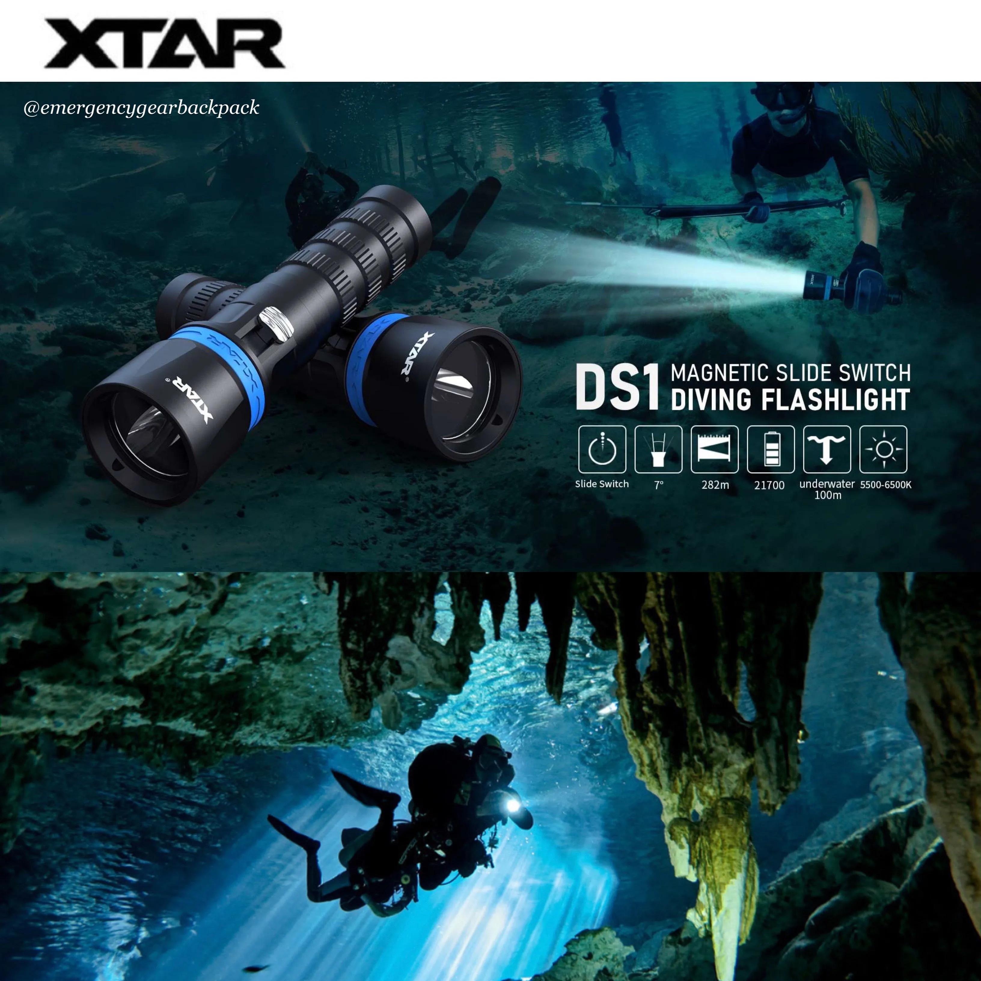 XTAR DS1 1000LMS 282M Spearfishing Diving Flashlight