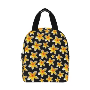 Yellow Frangipanis Black Insulated Zipper Lunch Bag