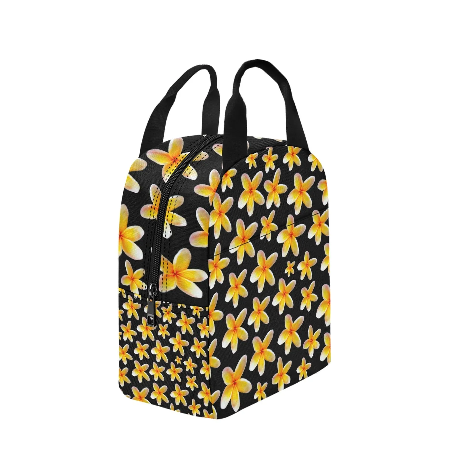 Yellow Frangipanis Black Insulated Zipper Lunch Bag
