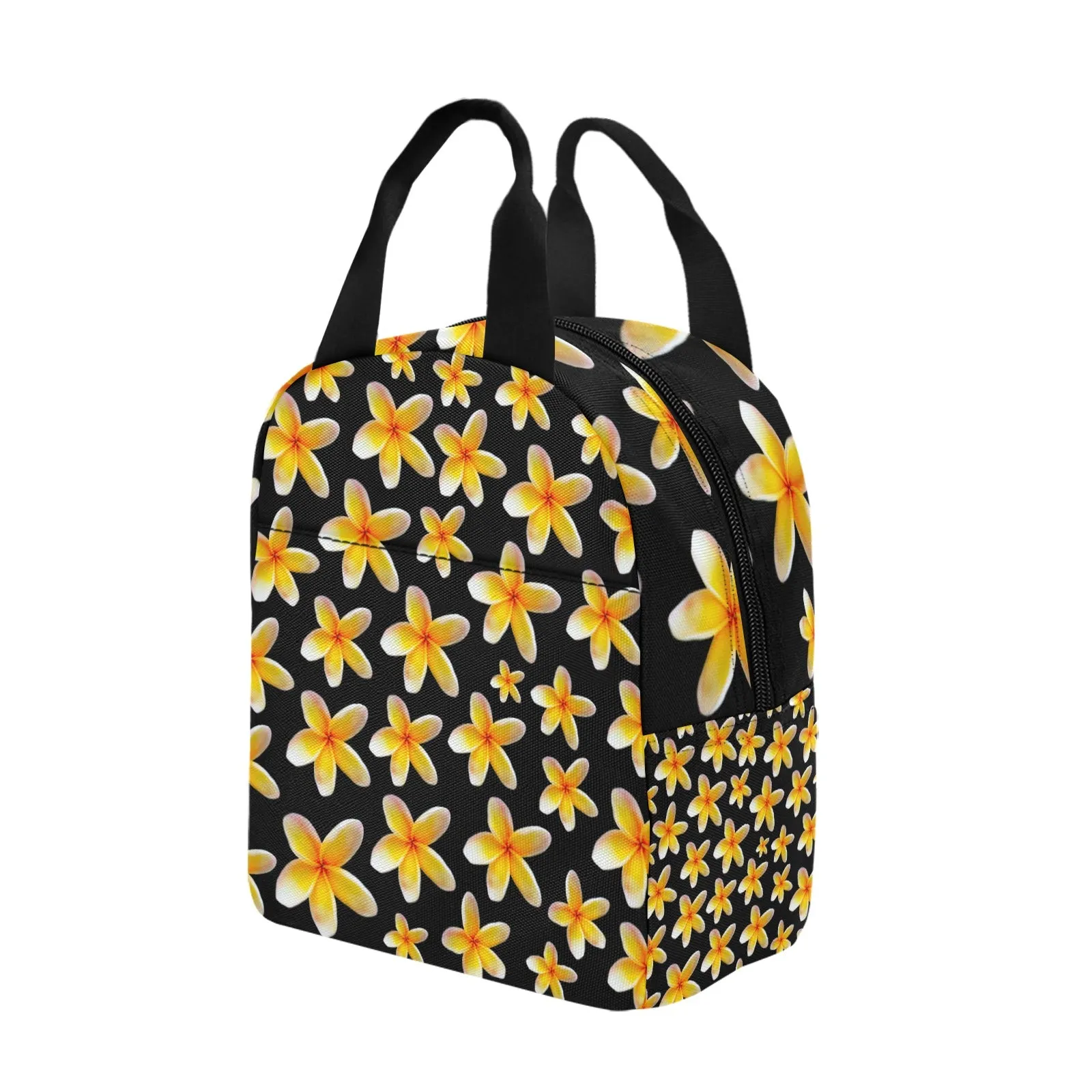 Yellow Frangipanis Black Insulated Zipper Lunch Bag