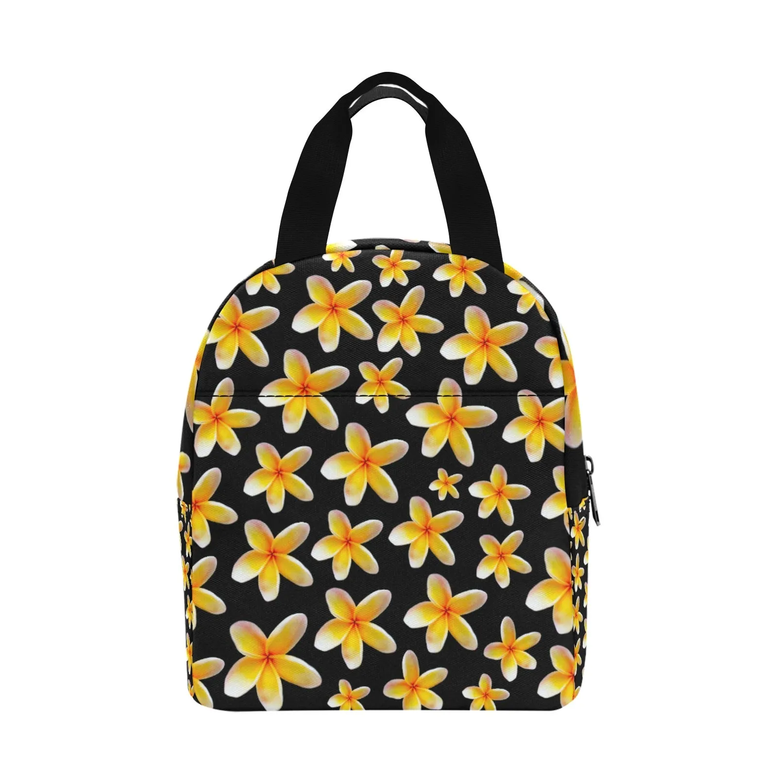 Yellow Frangipanis Black Insulated Zipper Lunch Bag